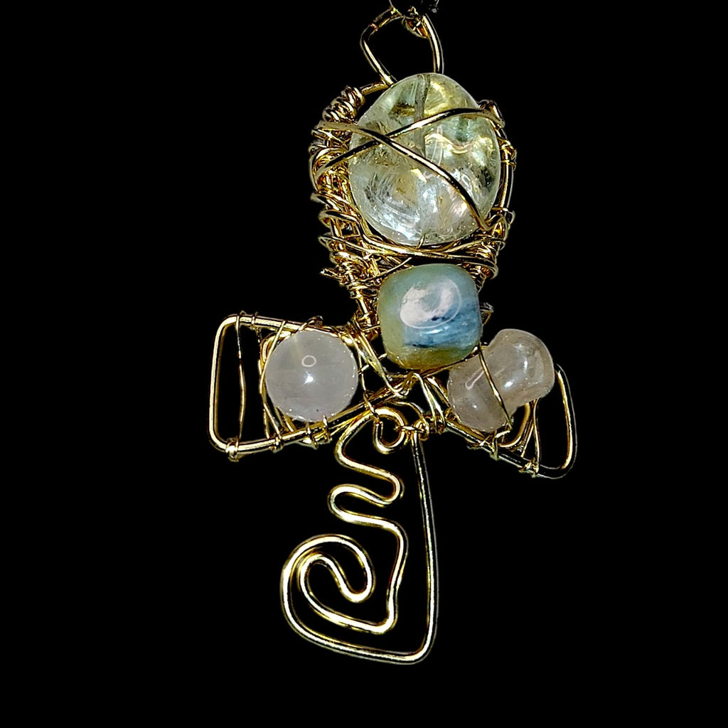 Ankh Pendant Quartz and Rose Quartz