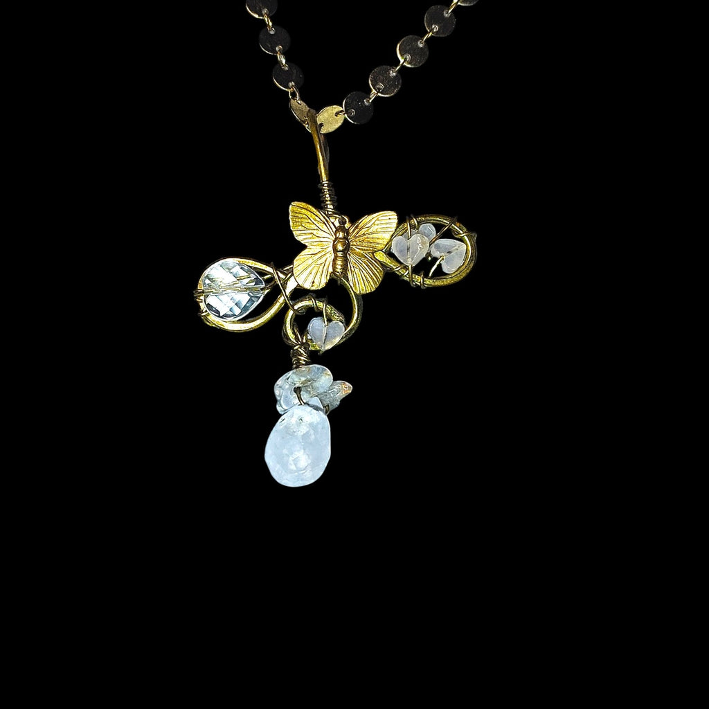 Rose quartz butterfly pendant
