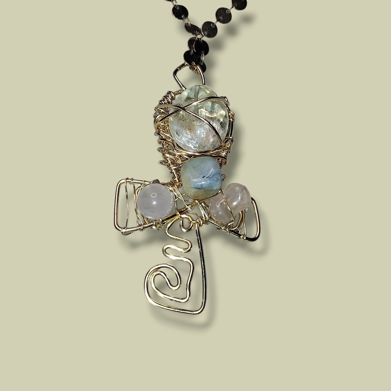 Ankh Pendant Quartz and Rose Quartz