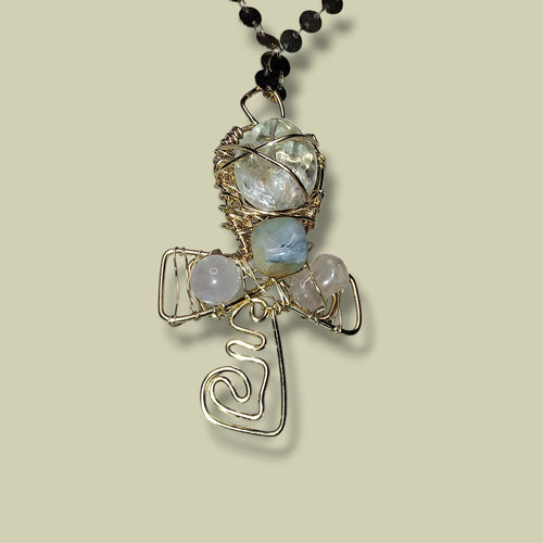 Ankh Pendant Quartz and Rose Quartz