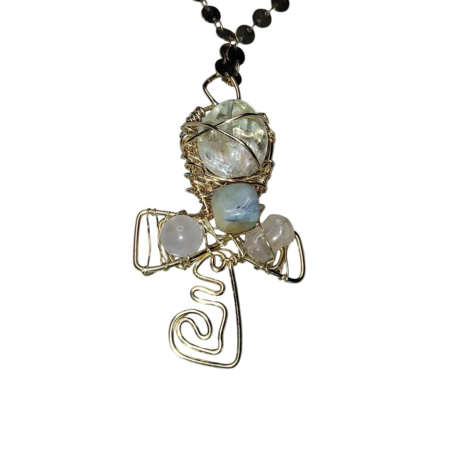Ankh Pendant Quartz and Rose Quartz