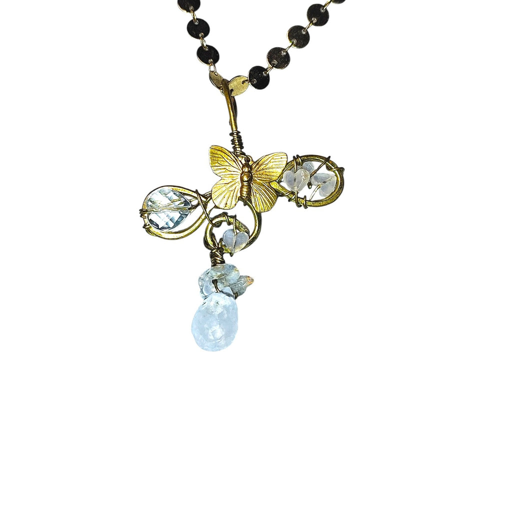 Rose quartz butterfly pendant