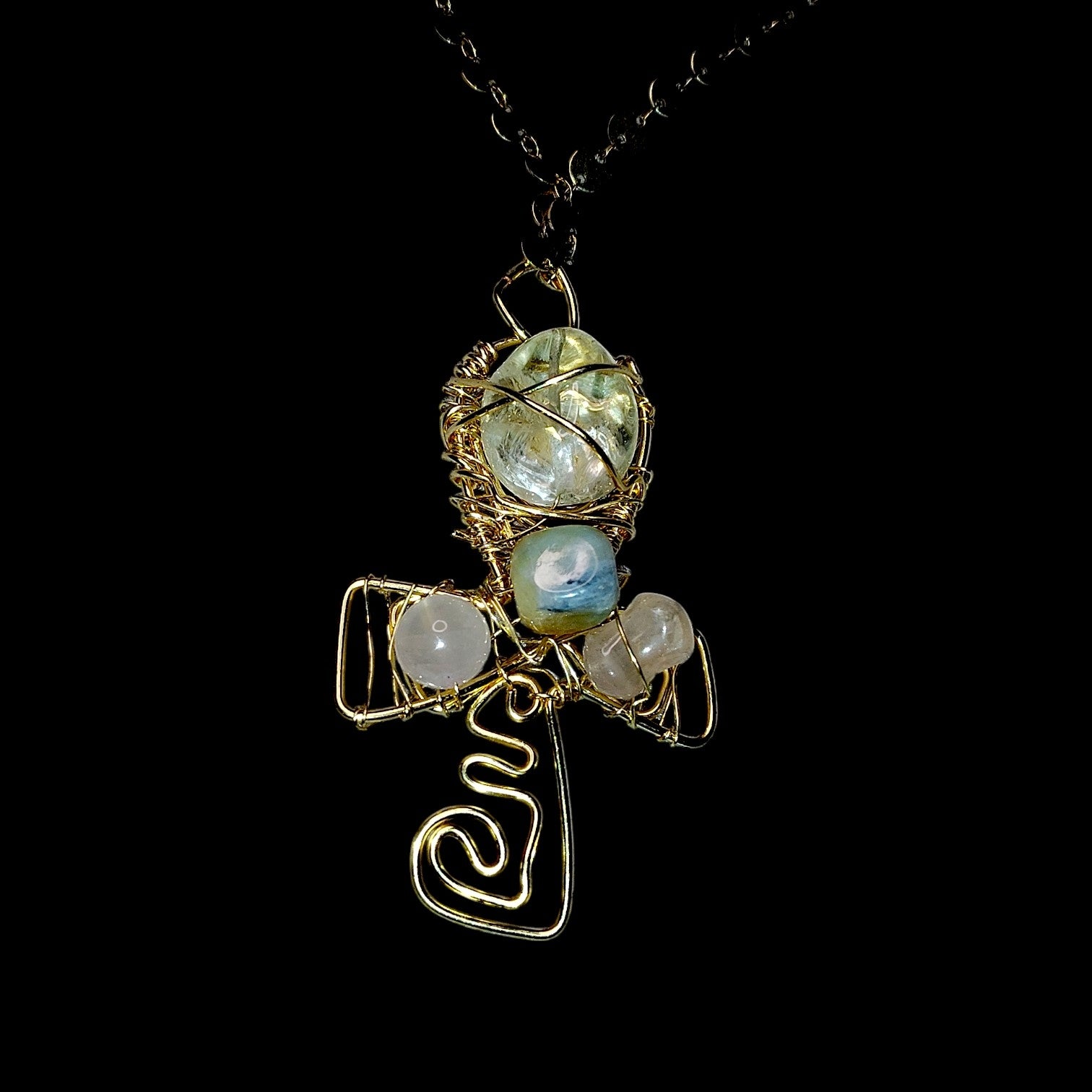 Ankh Pendant Quartz and Rose Quartz